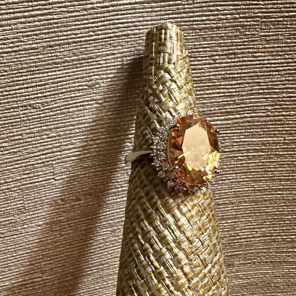 11CT ROUND MORGANITE RING W CZ DIAMONDS CIRCLING - Picture 10 of 11